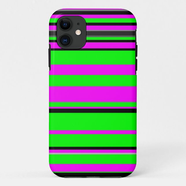 Hot Pink Green Black Colourful Stripe Pattern Case-Mate iPhone Case (Back)