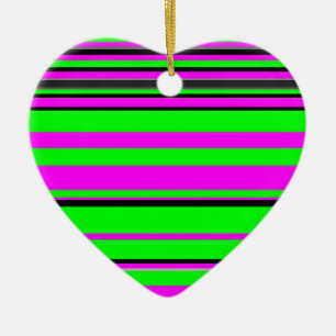 Hot Pink Green Black Colourful Stripe Pattern Ceramic Tree Decoration
