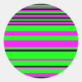 Hot Pink Green Black Colourful Stripe Pattern Classic Round Sticker