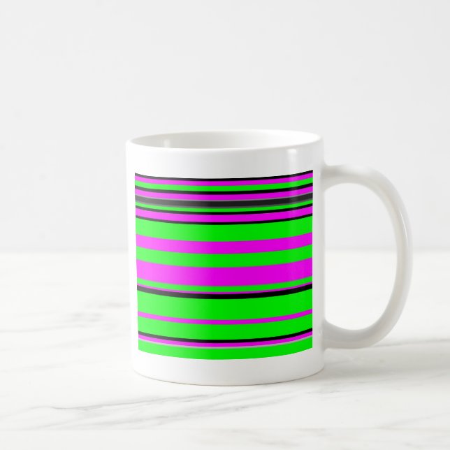 Hot Pink Green Black Colourful Stripe Pattern Coffee Mug (Right)