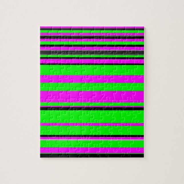 Hot Pink Green Black Colourful Stripe Pattern Jigsaw Puzzle (Vertical)