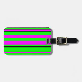 Hot Pink Green Black Colourful Stripe Pattern Luggage Tag