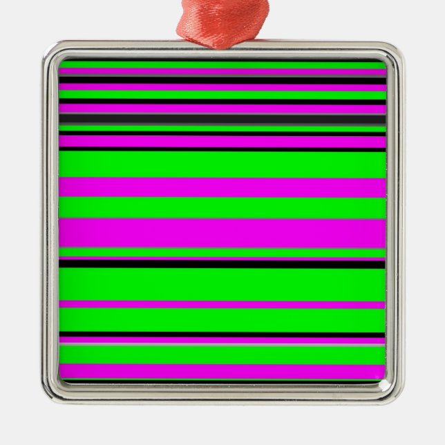 Hot Pink Green Black Colourful Stripe Pattern Metal Tree Decoration (Front)