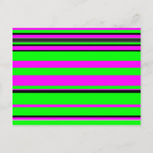 Hot Pink Green Black Colourful Stripe Pattern Postcard