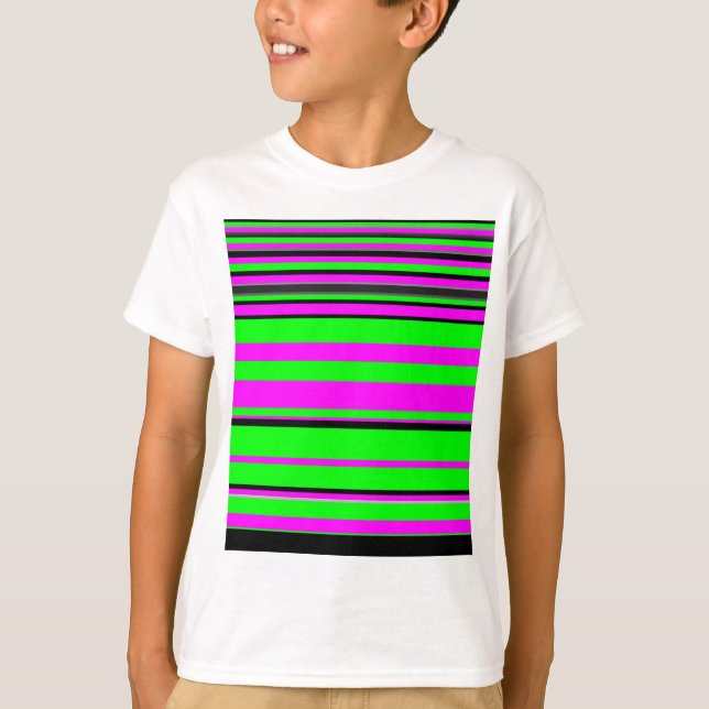 Hot Pink Green Black Colourful Stripe Pattern T-Shirt (Front)