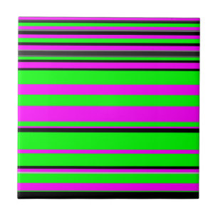 Hot Pink Green Black Colourful Stripe Pattern Tile