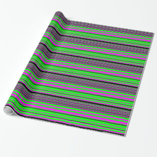 Hot Pink Green Black Colourful Stripe Pattern Wrapping Paper