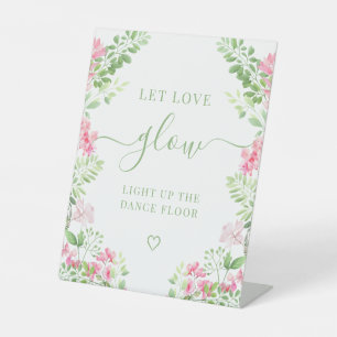 Hot Pink Green Floral Wedding Pedestal Sign