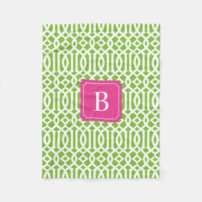 Hot Pink & Green Trellis | Fleece Blanket (Front)