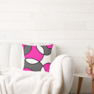 Hot Pink Grey Black White Abstract Circles  Cushion