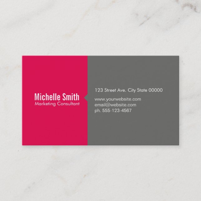 Hot Pink & Grey Business Card (Front)