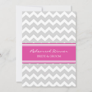 Hot Pink Grey Chevron Rehearsal Dinner Party Invitation