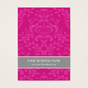 Hot Pink Grey Damask Custom Earring Card