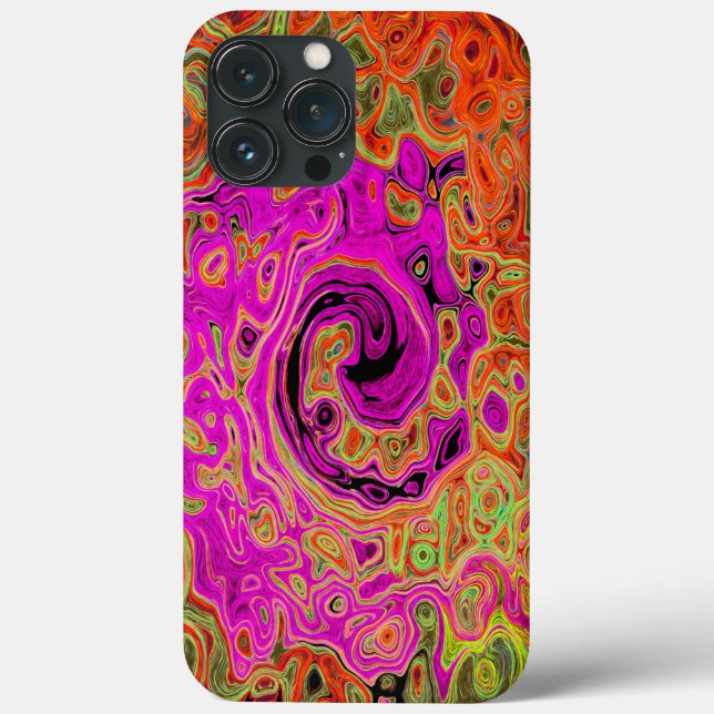 Hot Pink Groovy Abstract Retro Liquid Swirl Case-Mate iPhone Case (Back)