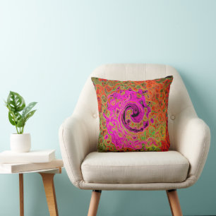 Hot Pink Groovy Abstract Retro Liquid Swirl Cushion
