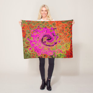 Hot Pink Groovy Abstract Retro Liquid Swirl Fleece Blanket