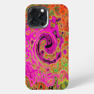 Hot Pink Groovy Abstract Retro Liquid Swirl iPhone 13 Pro Max Case