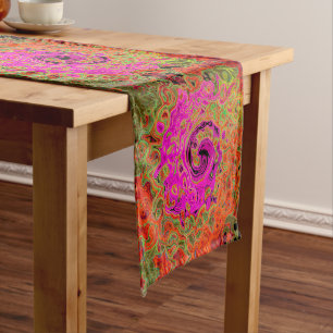 Hot Pink Groovy Abstract Retro Liquid Swirl Long Table Runner