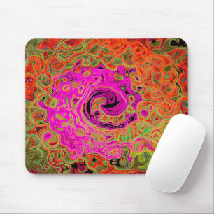 Hot Pink Groovy Abstract Retro Liquid Swirl Mouse Pad