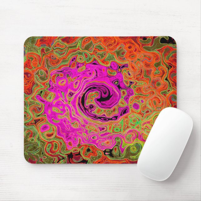Hot Pink Groovy Abstract Retro Liquid Swirl Mouse Pad (With Mouse)