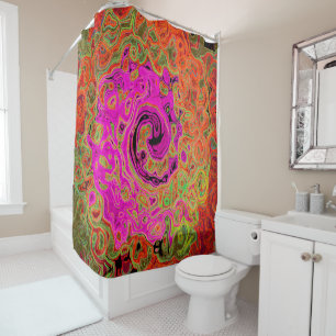 Hot Pink Groovy Abstract Retro Liquid Swirl Shower Curtain