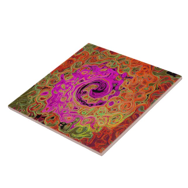 Hot Pink Groovy Abstract Retro Liquid Swirl Tile (Side)