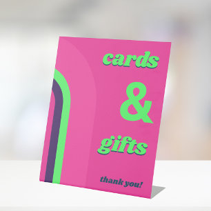 Hot Pink Groovy Retro Cards and Gifts Wedding  Pedestal Sign