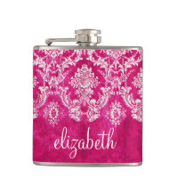 Hot Pink Grunge Damask Pattern Custom Text