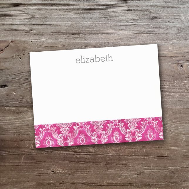 Hot Pink Grunge Damask Pattern Custom Text Post-it Notes (Creator Uploaded)