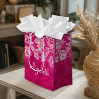 Hot Pink Grunge Damask Pattern Custom Text