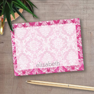 Hot Pink Grunge Damask Pattern Post-it Notes