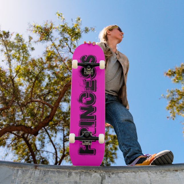 Hot Pink Grunge Style Princess Skateboard (Outdoor 1)