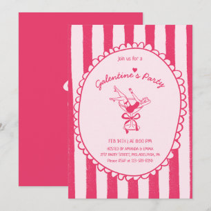 Hot Pink Hand Drawn Galentine's Day Party Invitation