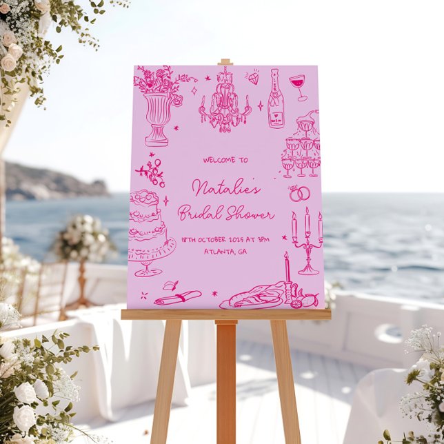 Hot Pink Hand Drawn Whimsical Bridal Shower Poster (Creator Uploaded)