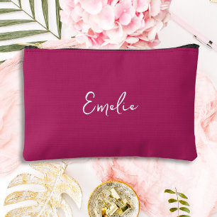Hot pink hand script monogram accessory pouch