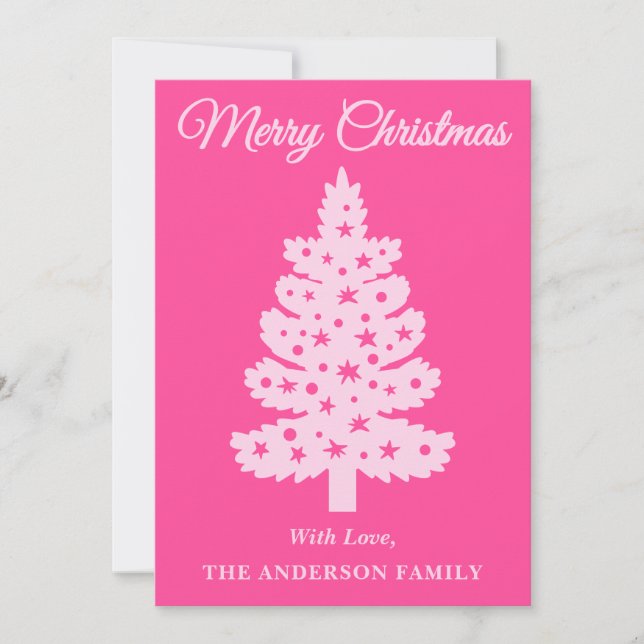 Hot Pink Handwritten Script Christmas Tree Holiday Card (Front)