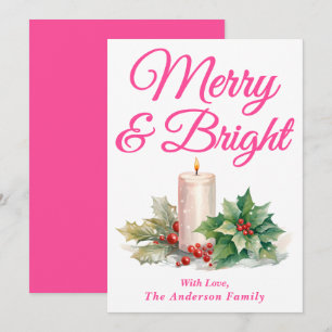 Hot Pink Handwritten Script Merry & Bright Holiday Card