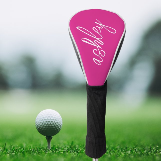Hot Pink Handwritten Script Monogrammed Golf Head Cover (Creator Uploaded)