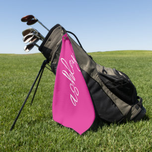 Hot Pink Handwritten Script Monogrammed Golf Towel