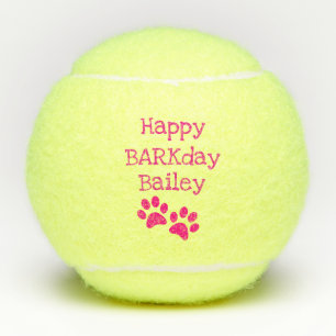 Hot Pink Happy Barkday Birthday Pet Dog Toy Tennis Balls