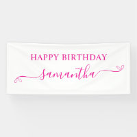 Hot Pink Happy Birthday Cute Bow Signature Name