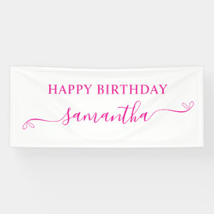 Hot Pink Happy Birthday Cute Bow Signature Name Banner