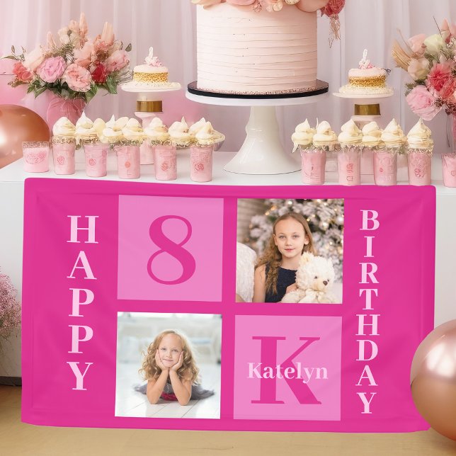 Hot Pink Happy Birthday Cute Custom Girls Photo Banner (Creator Uploaded)
