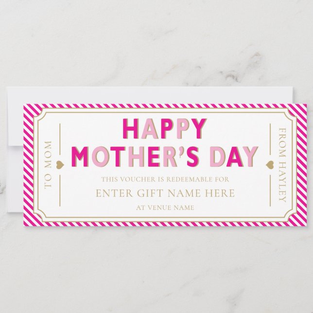 Hot Pink Happy Mother's Day Gift Voucher Card (Front)