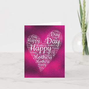 Hot Pink Happy Mother's Day Heart Word Art Card