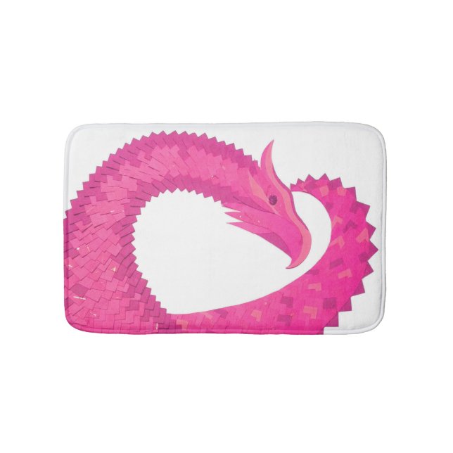 Hot pink heart dragon on white bath mat (Front)