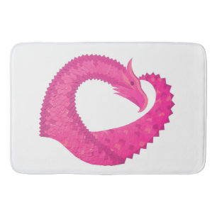 Hot pink heart dragon on white bath mat