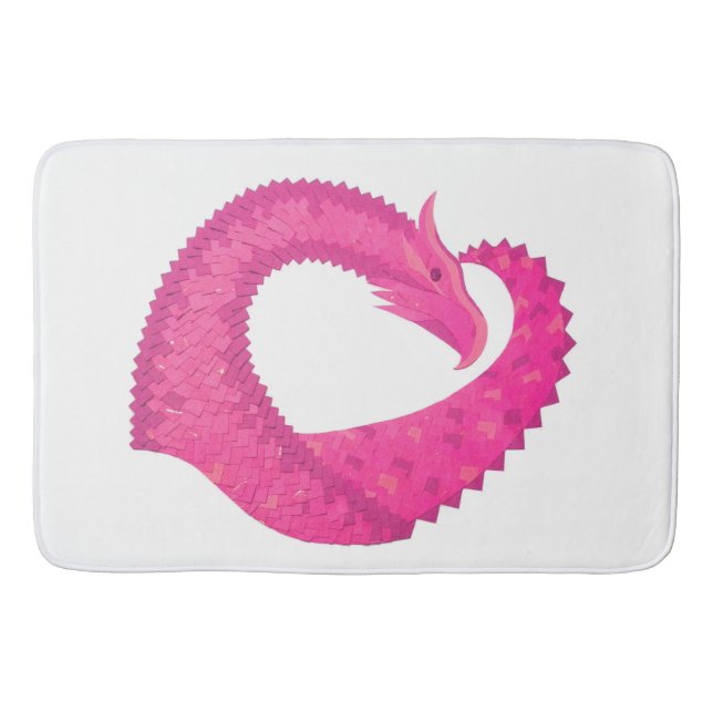 Hot pink heart dragon on white bath mat (Front)