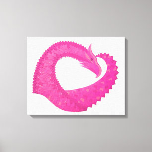 Hot pink heart dragon on white canvas print