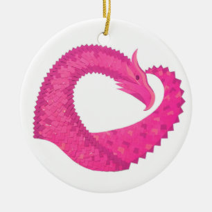 Hot pink heart dragon on white ceramic tree decoration